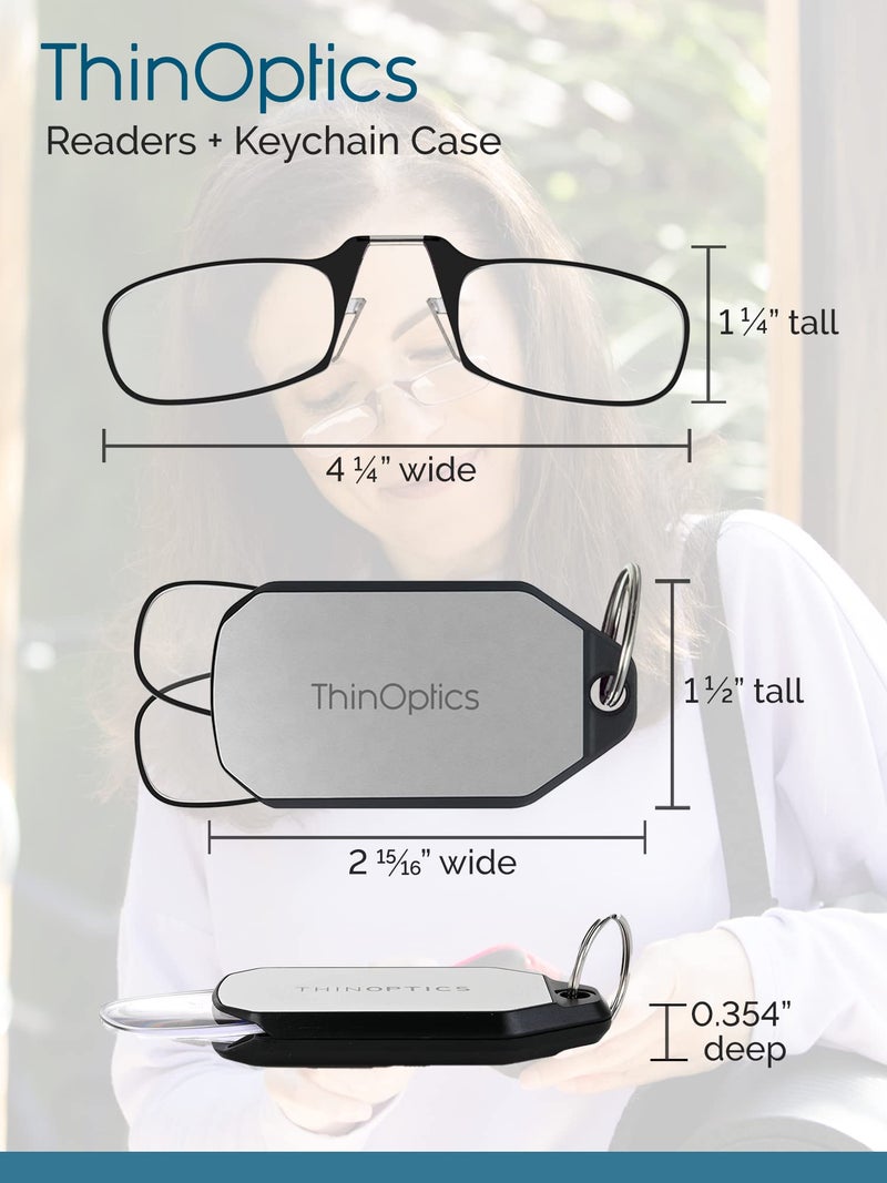 ثين أوبتيكس نظارات قراءة مستطيلة الشكل من ThinOptics Keychain Reader، حافظة سوداء/إطارات زرقاء، 44 ملم + 2 - Image 5